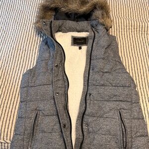 Banana Republic Gray Vest with Faux Fur Trim